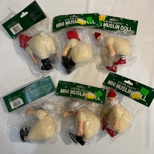 6 Vintage Mini Muslin Dolls - 2 Santa, 2 Mrs. Claus, 2 Elves New In Package